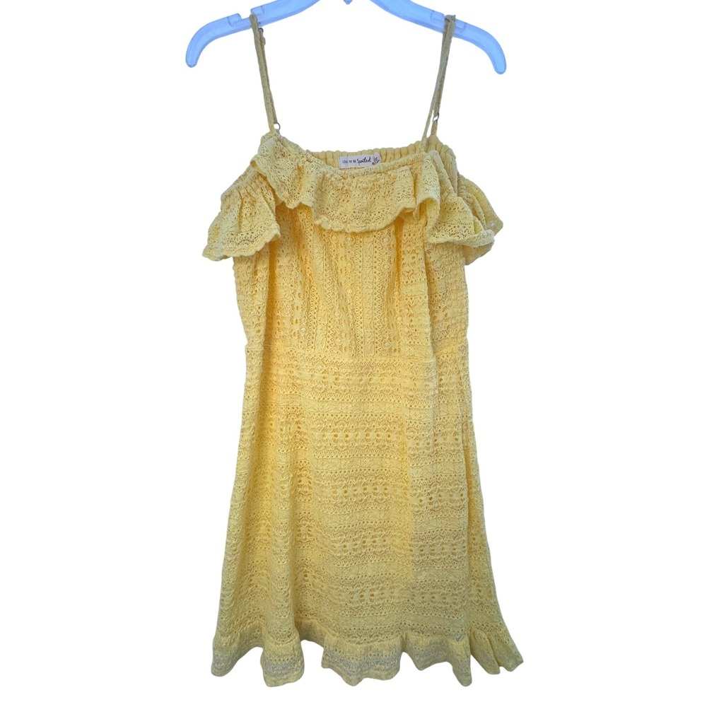 Live To Be Spoiled Lace Mini Dress Yellow Ruffle Cottagecore Boho M